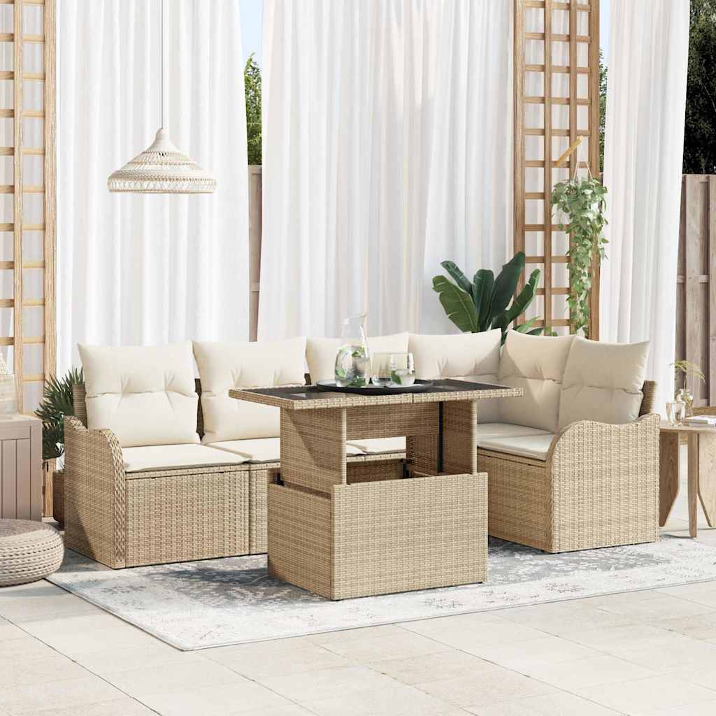 Set Divano da Giardino 6 pcs Beige Rattan in Polipropilene | homemem39