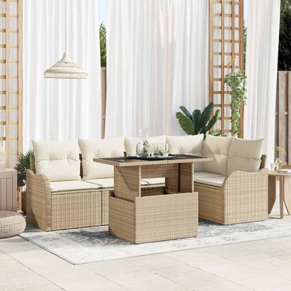 Set Divano da Giardino 6 pcs Beige Rattan in Polipropilene | homemem39