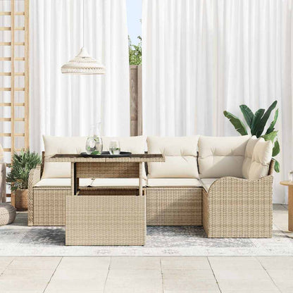 Set Divano da Giardino 6 pcs Beige Rattan in Polipropilene | homemem39
