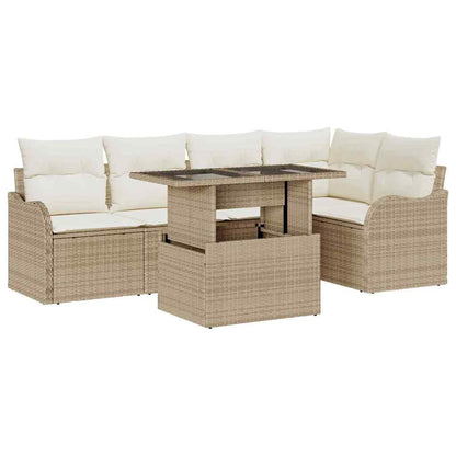 Set Divano da Giardino 6 pcs Beige Rattan in Polipropilene | homemem39