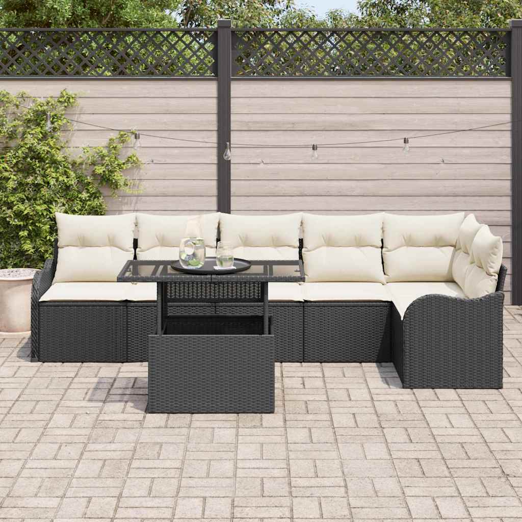 Set Divano da Giardino 7 pcs Nero Rattan in Polipropilene | homemem39