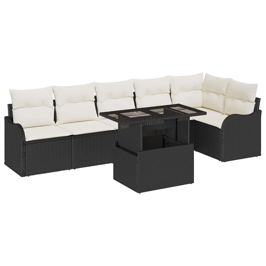 Set Divano da Giardino 7 pcs Nero Rattan in Polipropilene | homemem39