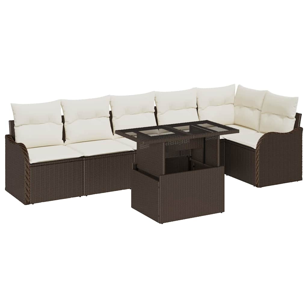 Set Divano da Giardino 7 pcs Marrone Rattan in Polipropilene | homemem39