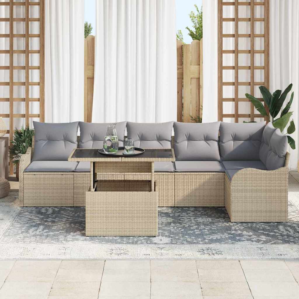 Set Divano da Giardino 7 pcs Beige Rattan in Polipropilene | homemem39