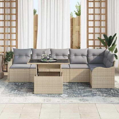 Set Divano da Giardino 7 pcs Beige Rattan in Polipropilene | homemem39