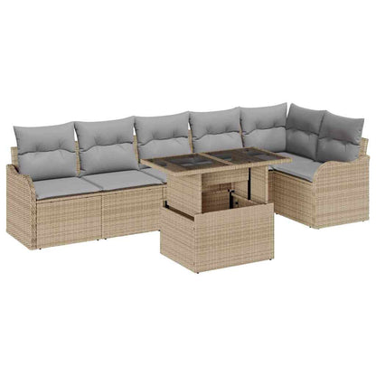 Set Divano da Giardino 7 pcs Beige Rattan in Polipropilene | homemem39