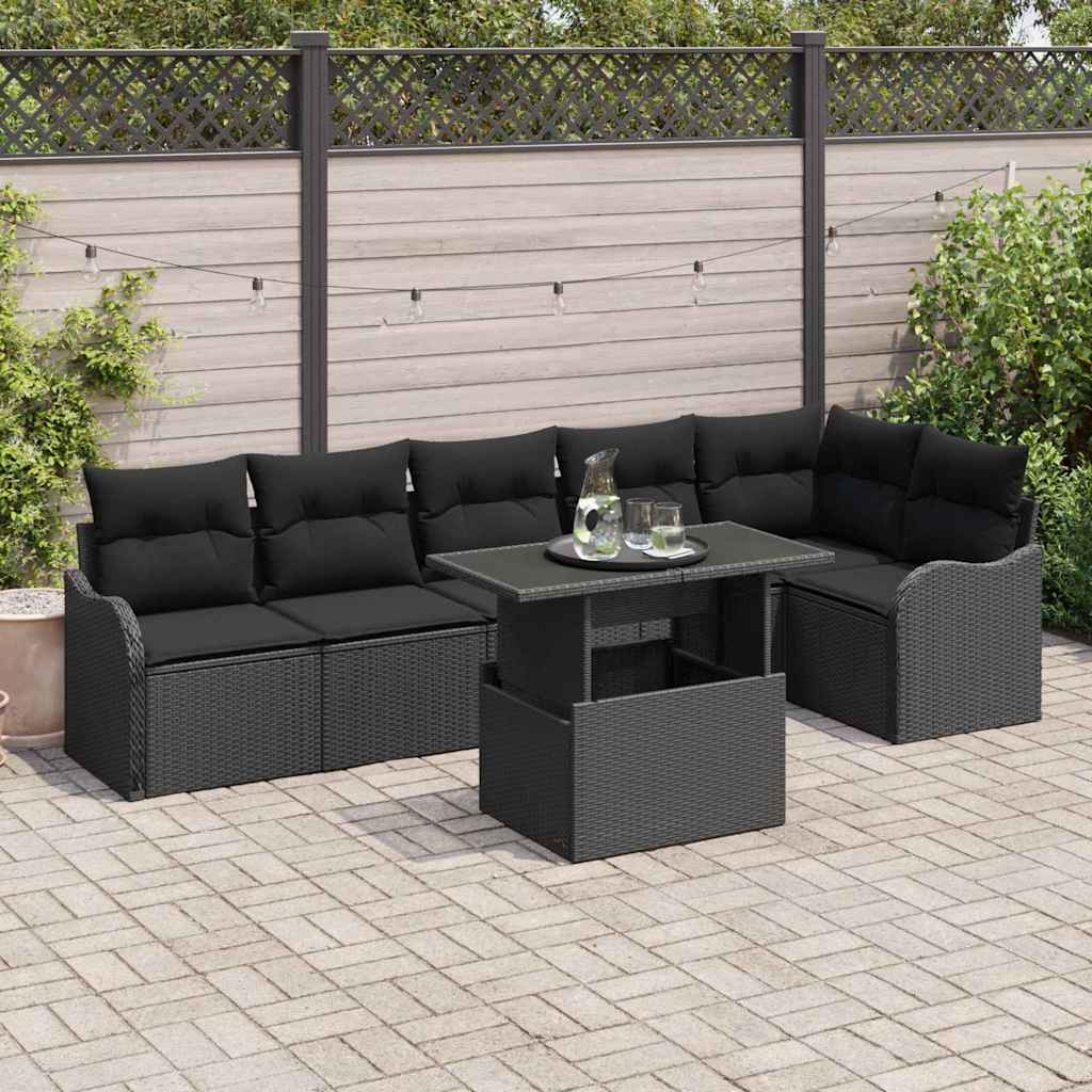 Set Divano da Giardino 7 pcs Nero Rattan in Polipropilene | homemem39