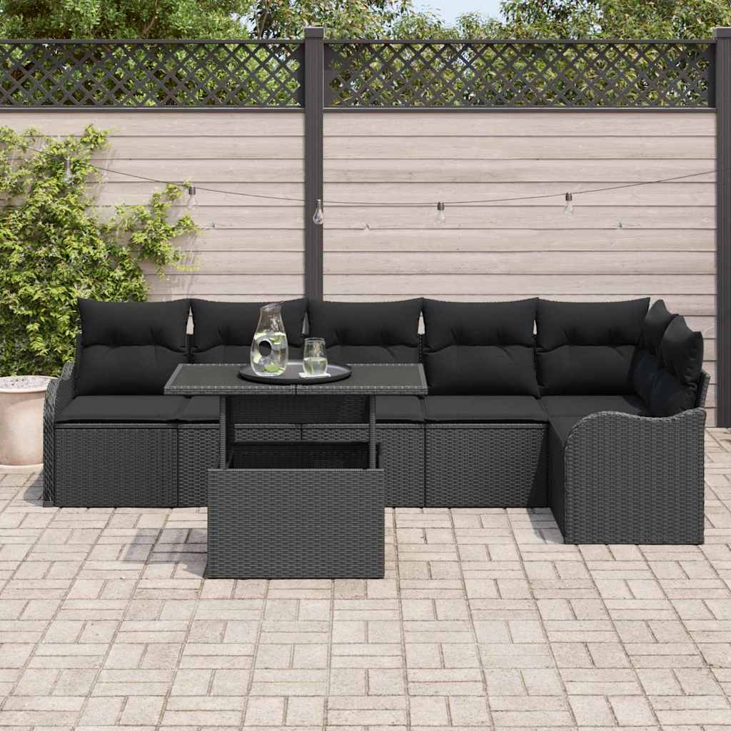 Set Divano da Giardino 7 pcs Nero Rattan in Polipropilene | homemem39