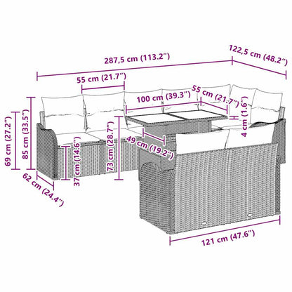 Set Divano da Giardino 9 pcs Grigio Rattan in Polipropilene
