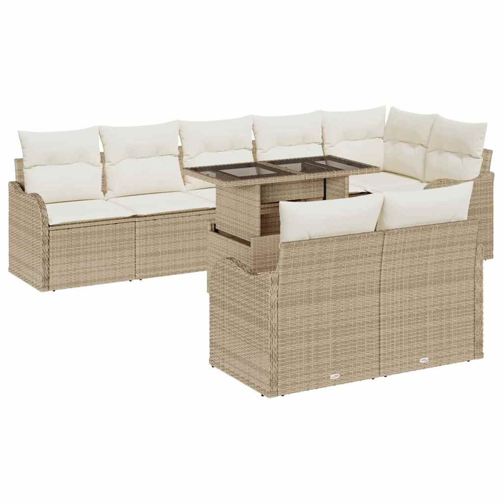 Set Divano da Giardino 9 pcs Beige Rattan in Polipropilene | homemem39