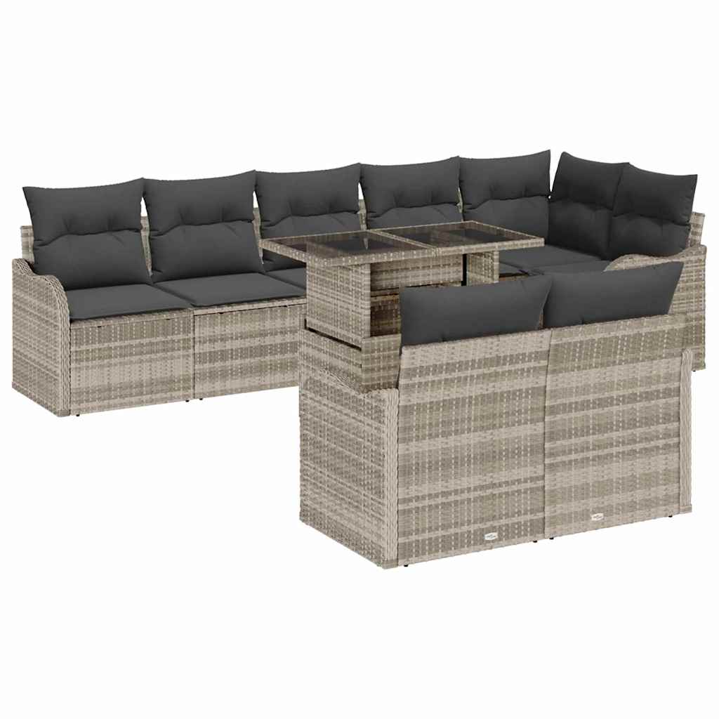 Set Divano da Giardino con cuscino 9 pcs Grigio chiaro | homemem39