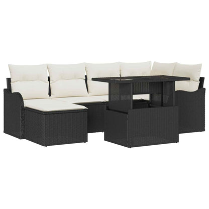 Set Divano da Giardino con cuscino 7 pcs Nero Poly Rattan | homemem39