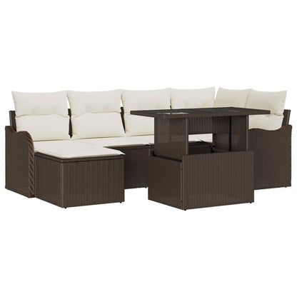 Set Divano da Giardino con cuscino 7 pcs Marrone Poly Rattan | homemem39