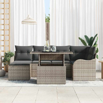 Set Divano da Giardino con cuscino 7 pcs Grigio Poly Rattan