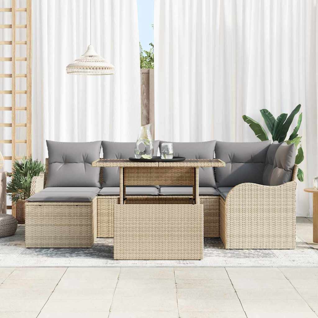 Set Divano da Giardino con cuscino 7 pcs Beige Poly Rattan | homemem39