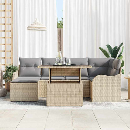 Set Divano da Giardino con cuscino 7 pcs Beige Poly Rattan | homemem39