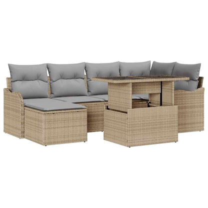 Set Divano da Giardino con cuscino 7 pcs Beige Poly Rattan | homemem39