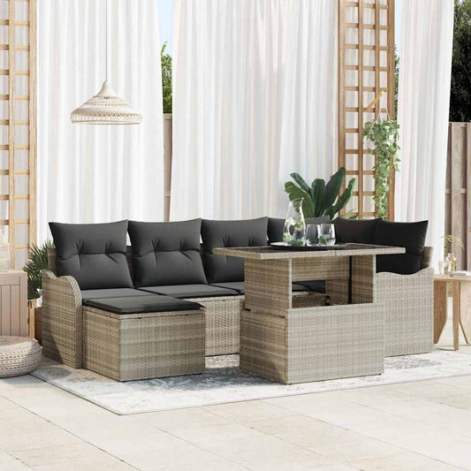Set Divano da Giardino 7 pcs Grigio chiaro Poly Rattan