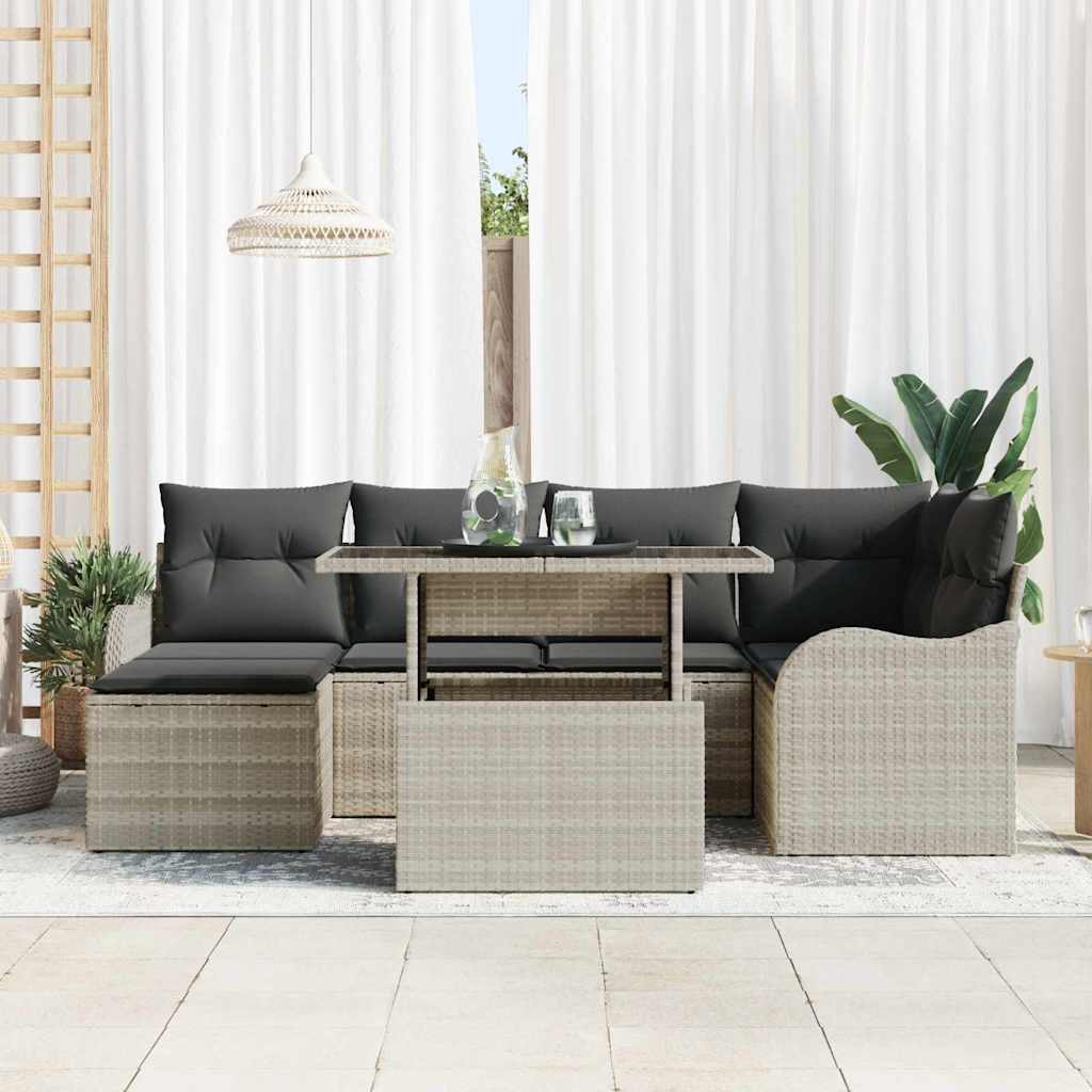 Set Divano da Giardino 7 pcs Grigio chiaro Poly Rattan | homemem39