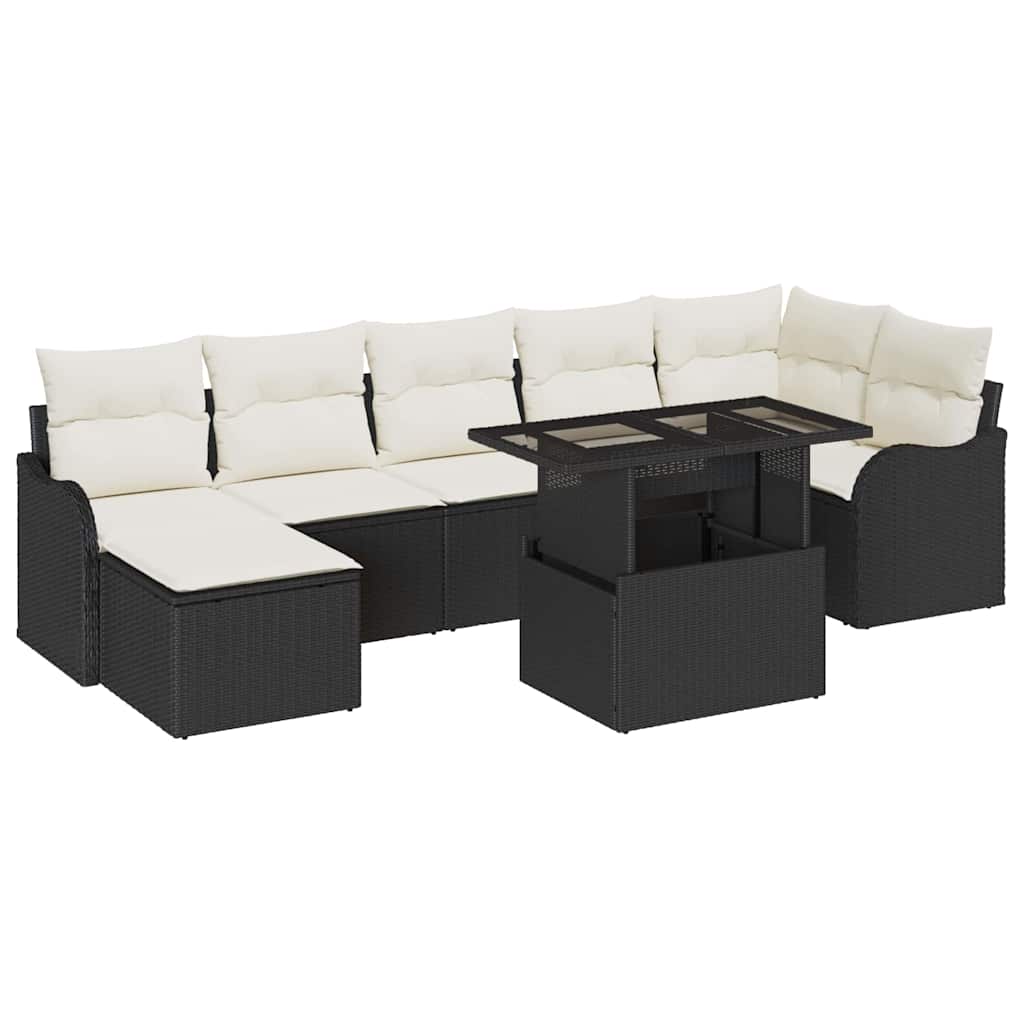 Set Divano da Giardino con cuscino 8 pcs Nero Poly Rattan | homemem39