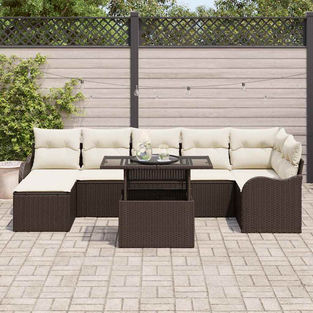 Set Divano da Giardino con cuscino 8 pcs Marrone Poly Rattan | homemem39