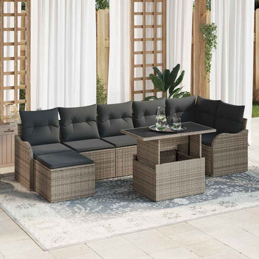 Set Divano da Giardino 8 pcs Grigio Rattan in Polipropilene