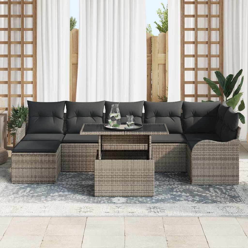 Set Divano da Giardino 8 pcs Grigio Rattan in Polipropilene