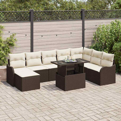 Set Divano da Giardino 9 pz Marrone