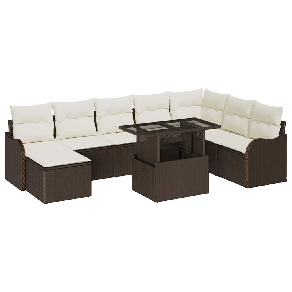 Set Divano da Giardino 9 pz Marrone
