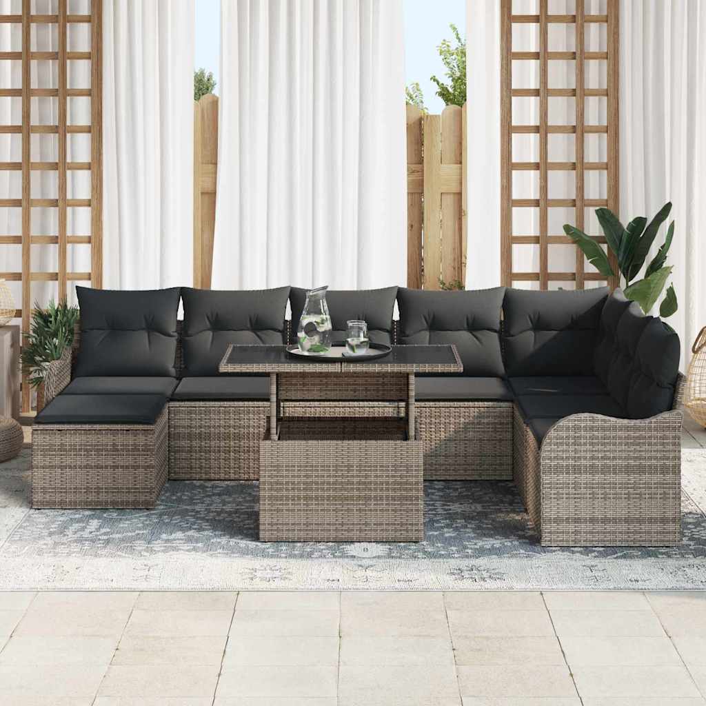 Set Divano da Giardino con cuscino 9 pcs Grigio Poly Rattan