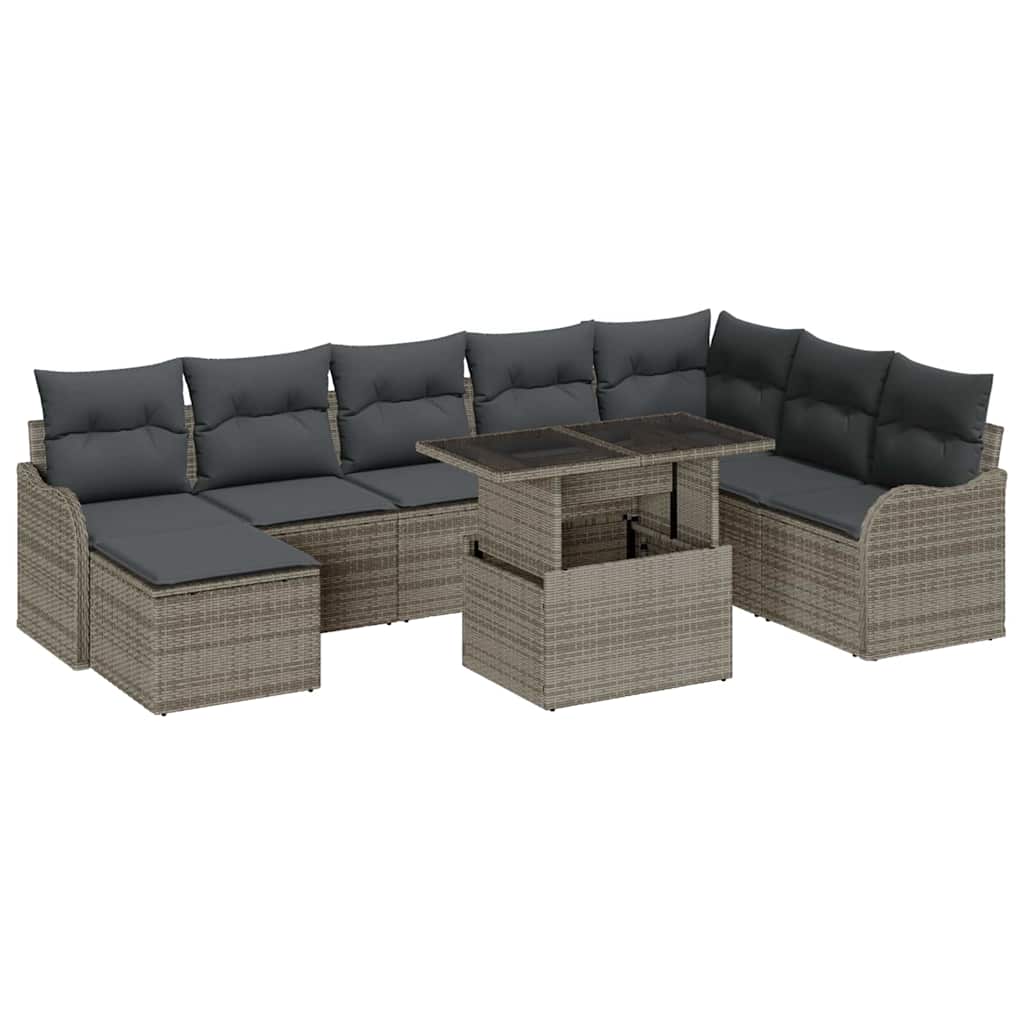 Set Divano da Giardino con cuscino 9 pcs Grigio Poly Rattan