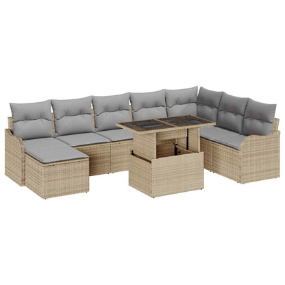 Set Divano da Giardino con cuscino 9 pcs Beige Poly Rattan