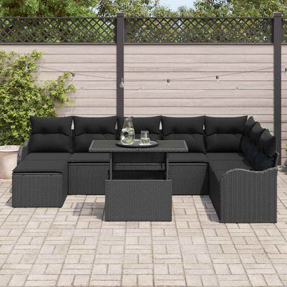 Set Divano da Giardino con cuscino 9 pcs Nero Poly Rattan | homemem39
