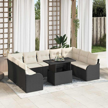 Set Divano da Giardino 10 pcs Nero Rattan in Polipropilene | homemem39