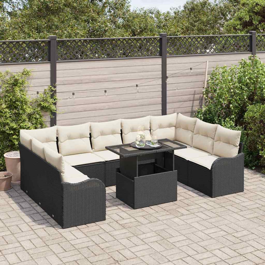 Set Divano da Giardino 10 pcs Nero Rattan in Polipropilene | homemem39