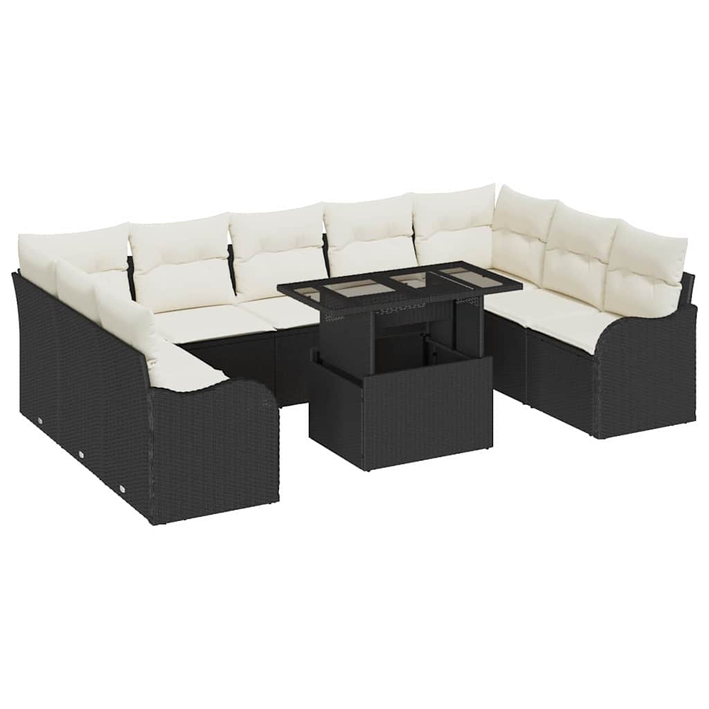 Set Divano da Giardino 10 pcs Nero Rattan in Polipropilene | homemem39