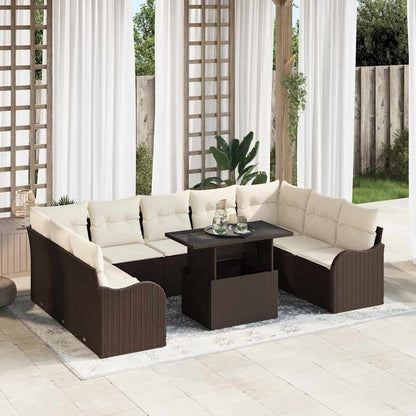 Set Divano da Giardino 10 pcs Marrone Rattan in Polipropilene | homemem39