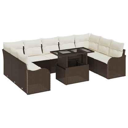 Set Divano da Giardino 10 pcs Marrone Rattan in Polipropilene | homemem39