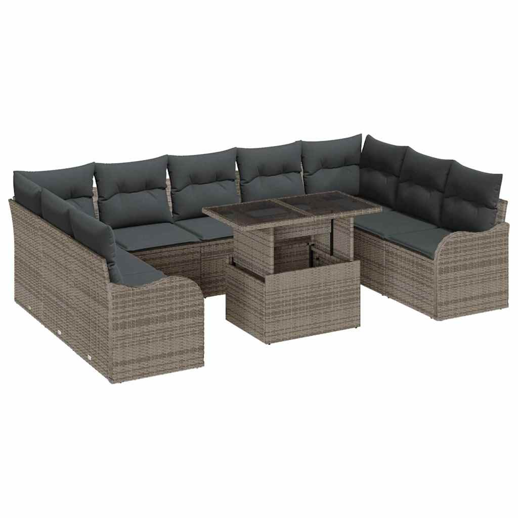 Set Divano da Giardino 10 pcs Grigio Rattan in Polipropilene | homemem39
