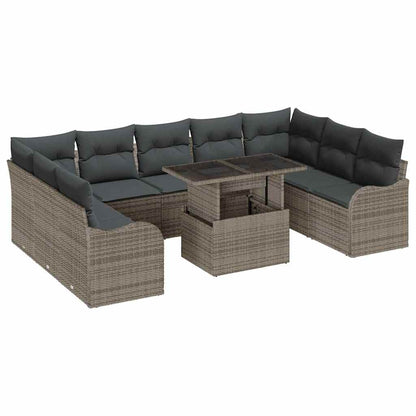 Set Divano da Giardino 10 pcs Grigio Rattan in Polipropilene | homemem39