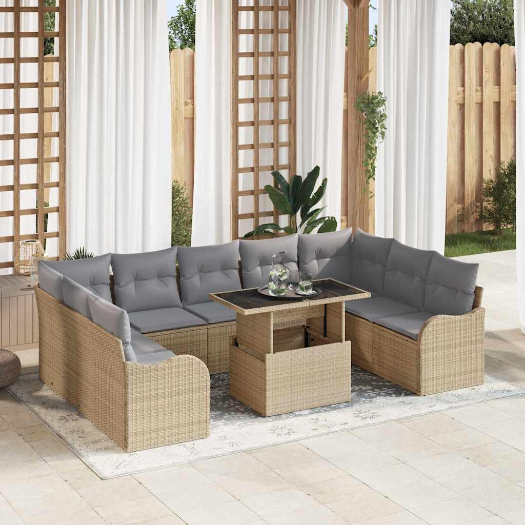 Set Divano da Giardino 10 pcs Beige Rattan in Polipropilene | homemem39