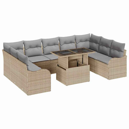 Set Divano da Giardino 10 pcs Beige Rattan in Polipropilene | homemem39
