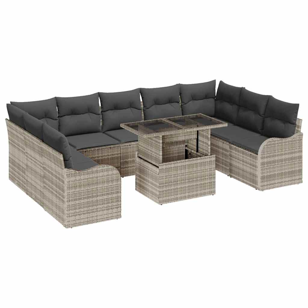 Set Divano da Giardino con cuscino 10 pcs Grigio chiaro | homemem39
