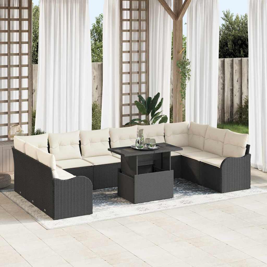Set Divano da Giardino 11 pcs Nero Rattan in Polipropilene | homemem39