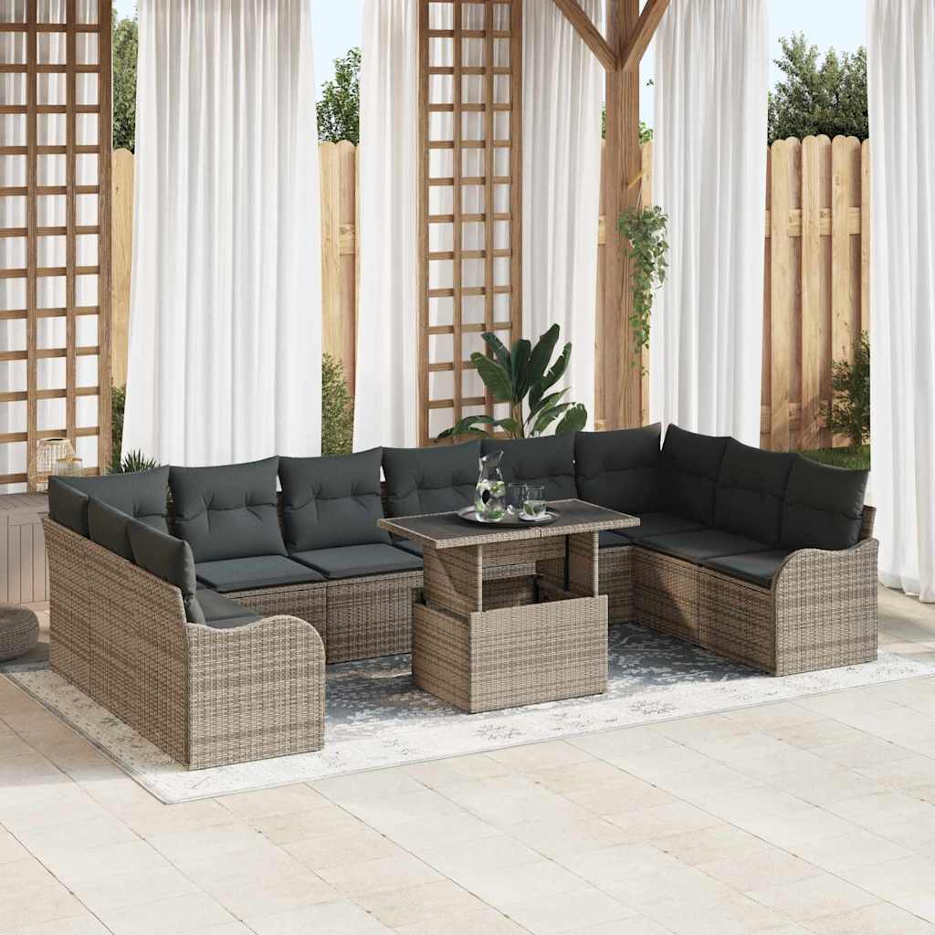 Set Divano da Giardino 11 pcs Grigio Rattan in Polipropilene | homemem39