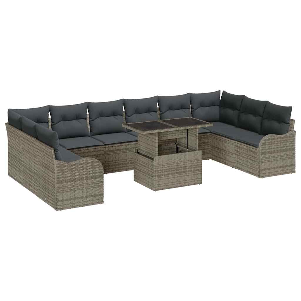 Set Divano da Giardino 11 pcs Grigio Rattan in Polipropilene | homemem39