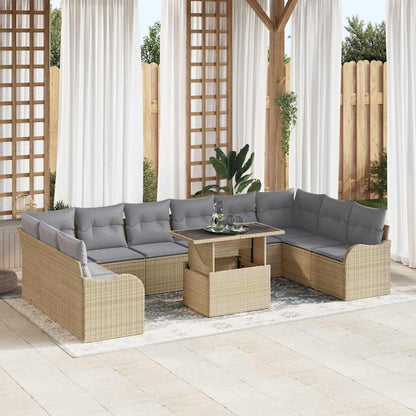 Set Divano da Giardino 11 pcs Beige Rattan in Polipropilene | homemem39