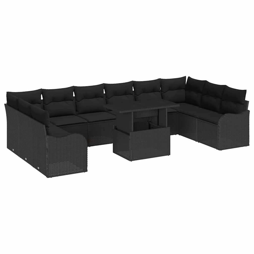 Set Divano da Giardino 11 pcs Nero Rattan in Polipropilene | homemem39