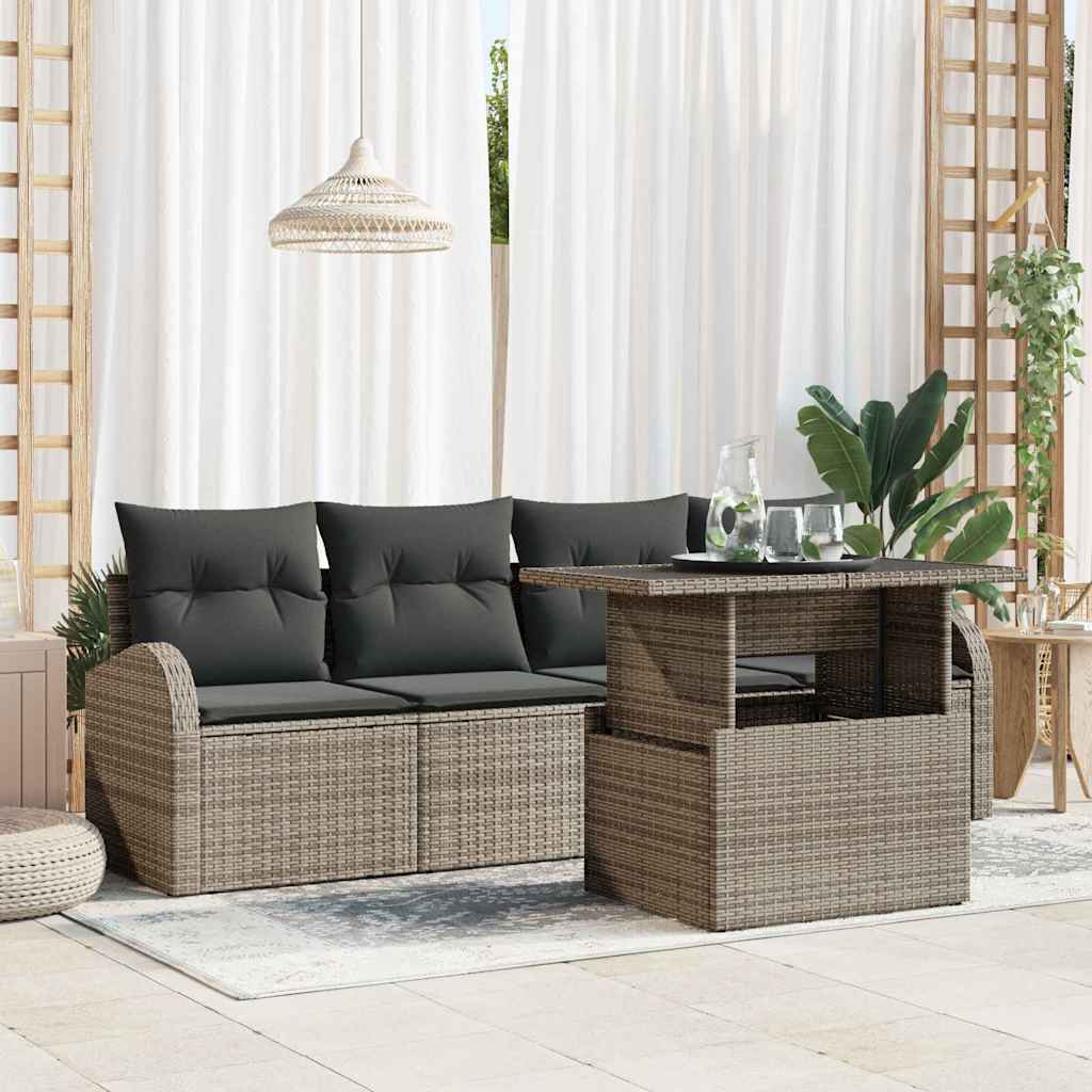 Set Divano da Giardino 5 pcs Grigio Rattan in Polipropilene | homemem39
