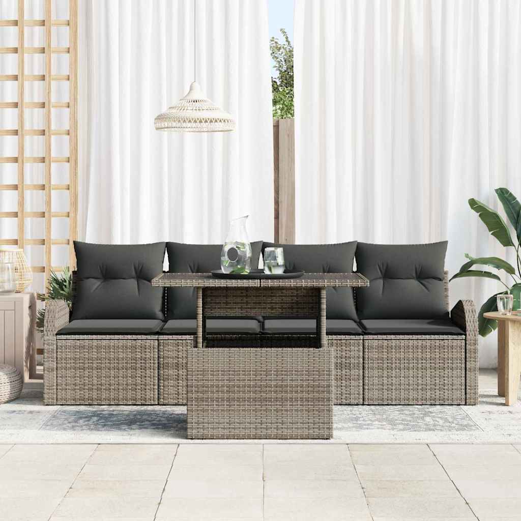 Set Divano da Giardino 5 pcs Grigio Rattan in Polipropilene | homemem39